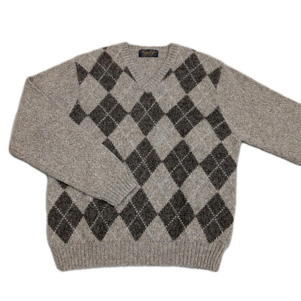 Vintage 1980s Brooks Brothers Alpaca Wool Argyle Sweater Men's Medium
